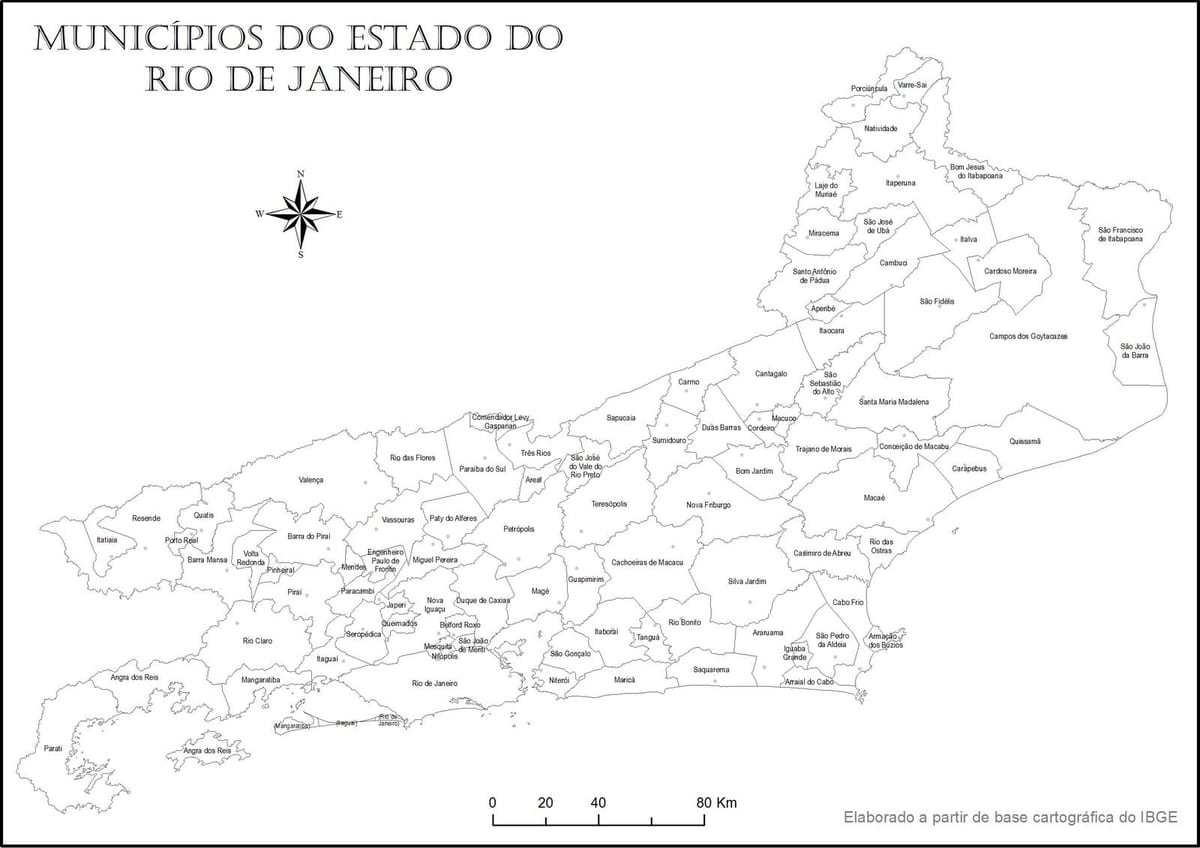 Térkép Rio de Janeiro fekete-fehér